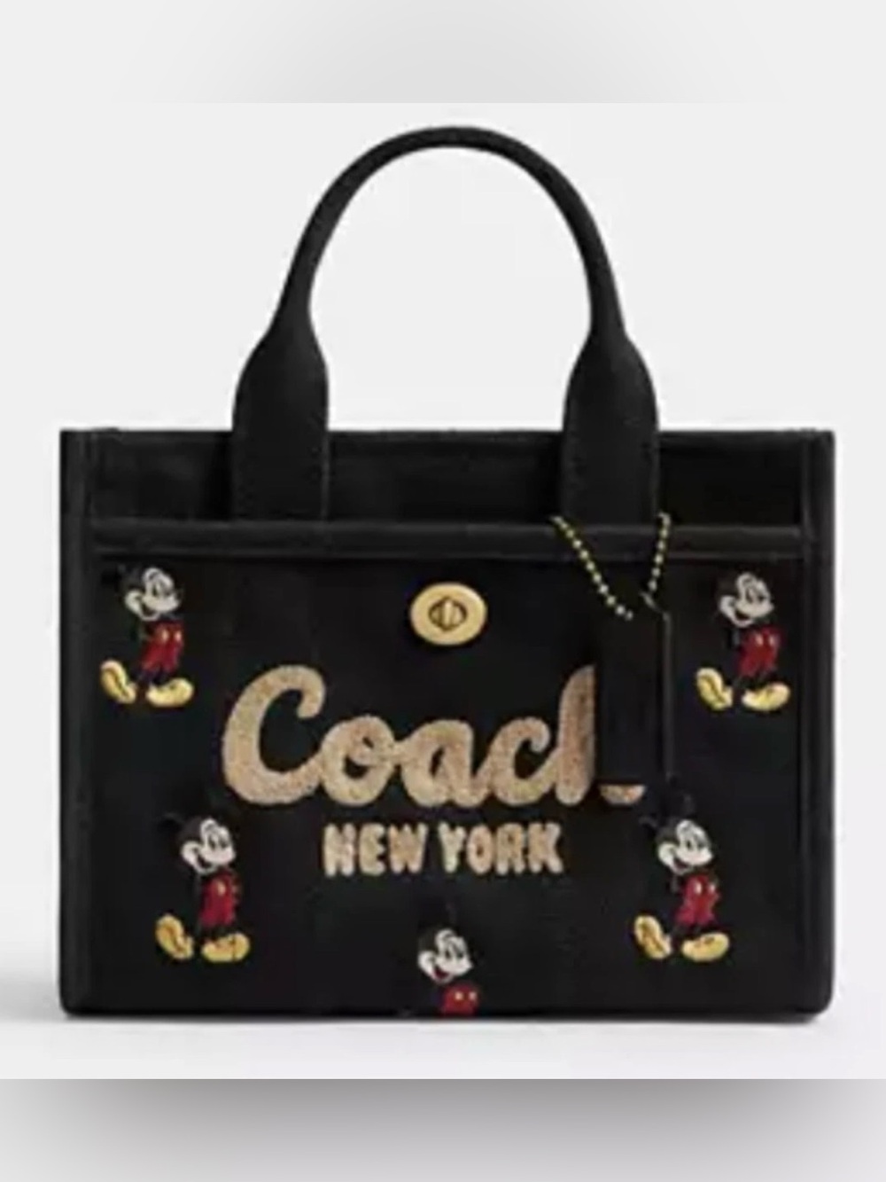 Coach 26 Black Tote with Gold Script and Mickey Mouse Embroidery